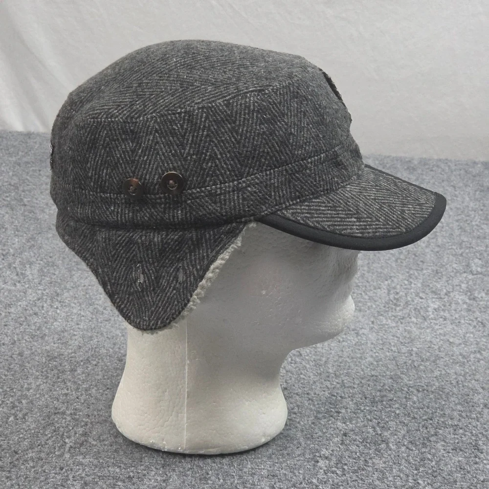 Outdoor Research Yukon Cap M Gray Herringbone Wool Blend Ear Flap Hat Utility